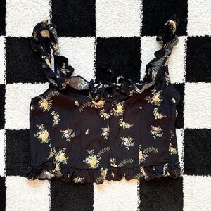 Urban Outfitters Floral Ruffle Crop Tank M